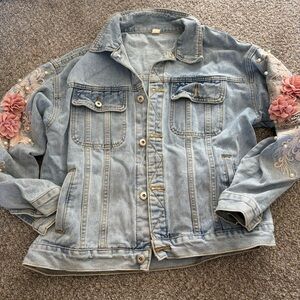 Floral Pearl Embellished Jean Jacket